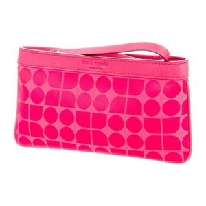 KATE SPADE Leather-Trimmed Woven Clutch Fuschia